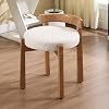 LukeAlon Cute Chenille Upholstered Vanity Stool, Round Comfy Makeup Stool with Wooden Legs Small Ottoman Chair Modern Padded Vanity Seat Foot Rest for Makeup Room Cloakroom, Frost Beige