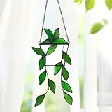 Fensterdeko Hängend,Handgefertigte Grüne Kunstpflanze,Buntglas Fensterhängende Pflanze,Fensterbehang Sonnenfänger,Grüne Künstliche Blätter,für Fenstern in Haus,Garten und Balkon Dekoration