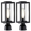 Outdoor Post Lights Lamp Post Light Fixture 2 Pack, Modern Black Exterior Post Lantern Fixture with Tempered Glass, Anti-Rust Aluminum Light Posts for Outside for Driveway Patio Garden