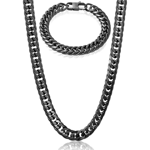 Invicta Jewelry Men's Double Curb Chain Bracelet and Necklace Set