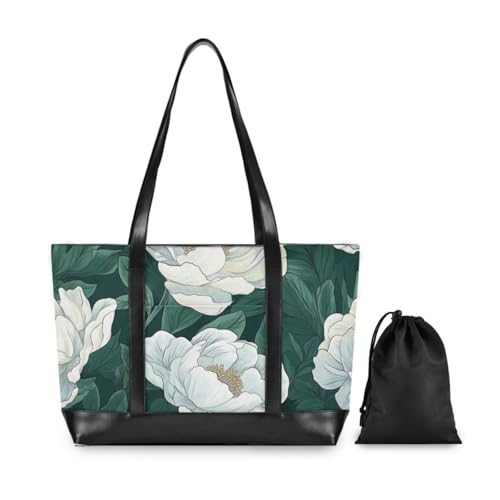 White Vintage Flower Portable large laptop tote bag with zipper zipper tote for mom with bolso de trabajo para mujer2