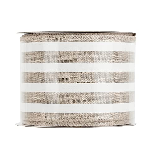 Huihuang Striped Burlap Ribbon Wired Grey White Stripe Rustic Wired Edge Ribbon 2.5 Inch X 10 Yards Grey Stripe Ribbon For Wreaths Crafts Gift Wrapping Decoration Basket Bows Holiday Home Decoration #TOP4