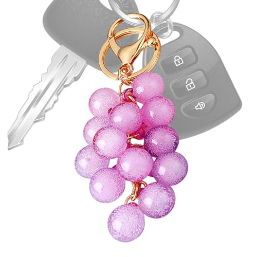 Keyubria Llavero con colgante 3D de uva, llavero creativo de frutas, para fanáticos, hombres, mujeres, adolescentes, hogar, viajes, cumpleaños, vacaciones, fiestas, uso diario, Morado (, Refer to