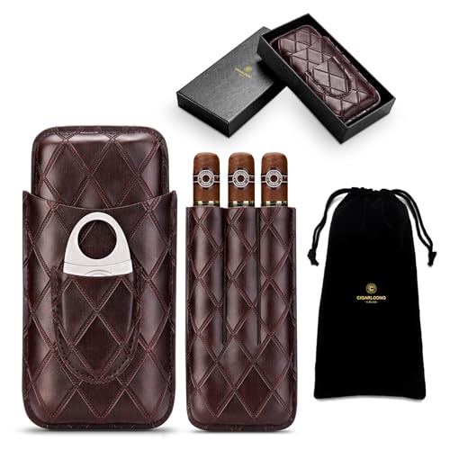 Estuche para 3 puros, estuche de viaje de cuero con cortador de p...
