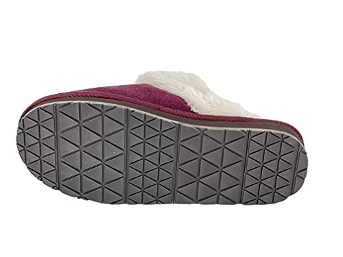 Image of Clarks Womens Open Back Suede Leather Comfort Clog Slipper JMS0583C - Plush Faux Fur Trim - Indoor Outdoor House Slippers For Women