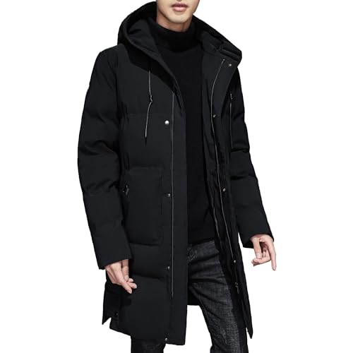 JEShifangjiusu Men'S Winter Down Coats Water-Repellent Windproof Thicken Parkas Casual Long Hooded Padded Puffer Jacket