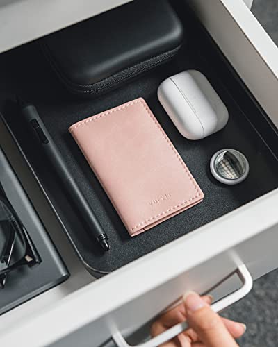 Image of VULKIT Leather Business Card Holder 2 Sided Slim Business Name Card Organizer for Men or Women, Up to hold 20 cards (Vintage Rose)