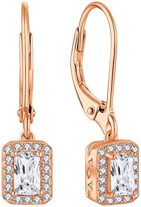 JO WISDOM Women Earrings,925 Sterling Silver Leverback Dangle & Drop Earrings with Emerald-cut 3 * 5MM 3A Cubic Zirconia