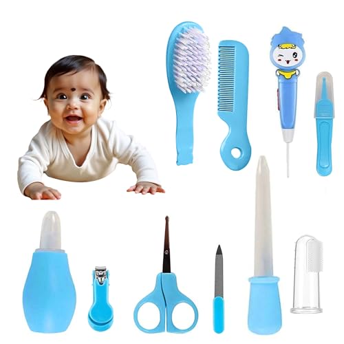 Image of Baby Care Kit - 10-in-1 Newborn Grooming & Health Set for Infants - Baby Nail Clippers, Hair Brush, Comb, Nasal Aspirator & More - BPA-Free, Safe for 0+ Months (Blue)