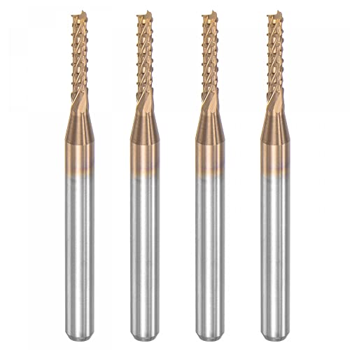 Image of uxcell End Mill CNC Router Bits, 1 /8 inch 3.175mm Shank 1.8mm x 9mm Titanium Coated Tungsten Carbide Engraving Milling Cutter for PCB Plastic Fiber Wood 4pcs