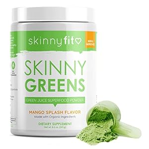 SkinnyFit Mango Splash Skinny Greens, Green Juice Superfood Powder, Natural Energy & Focus, Reduce Bloating, Spirulina, Chlorella, 30 Servings