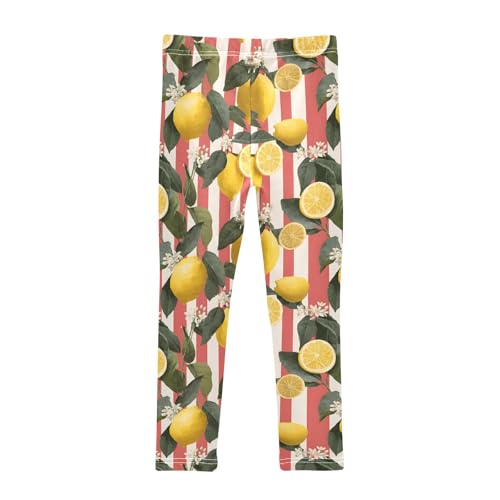 Girls' Athletic Leggings Ankle Length Yoga Dance Pants Kids Teen 4T Lemon Striped2