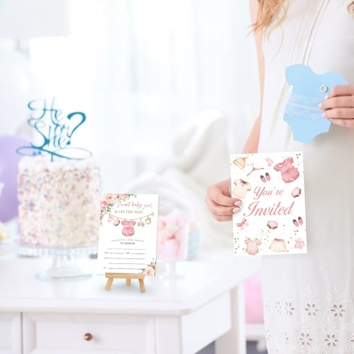 Tarjetas de papel de invitación de fiesta rosa con calcomanías redondas y sobres de alta consistencia 7
