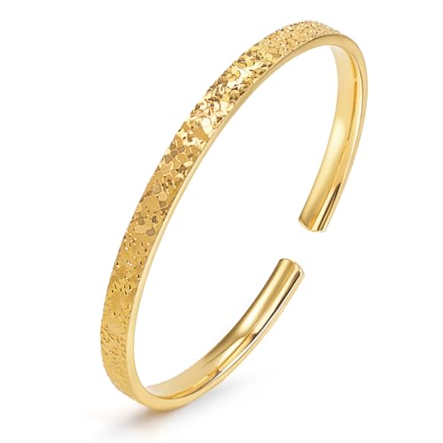 D-POW Gold Bangle Bracelets for Women 24K Gold Plated Bangles Adjustable Bracelets Gold Thin Cuff Bracelets for Women Gold Fashion Jewelry Gifts