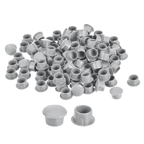 Image of uxcell 200Pcs Screw Hole Plugs, 10mm(3 /8 inch) Dia Plastic Snap in Shelf Button Flush Type Caps for Furniture Cabinet Cupboard, Light Grey