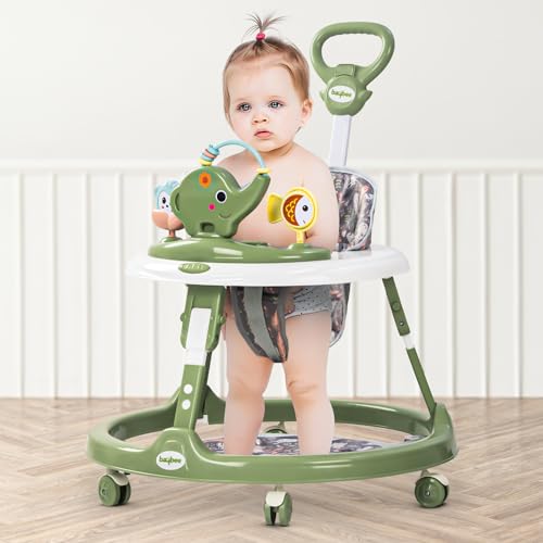 Image of Baybee Minto 2-in-1 Baby Walker for Kids with Push Handle, 2-Level Height Adjustment, Footmat & Musical Toy Bar | Activity Push Walker for Babies 6-18 Months (Green)