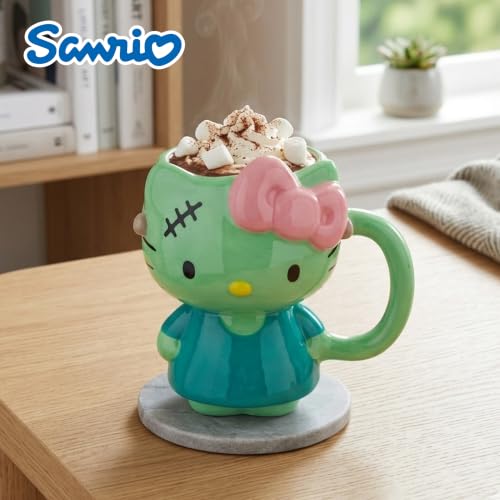 Image of Silver Buffalo Sanrio Hello Kitty Frankenstein Look, 3D Sculpted Mug, 20oz | Halloween Costume, Ceramic, 0.59 Liters