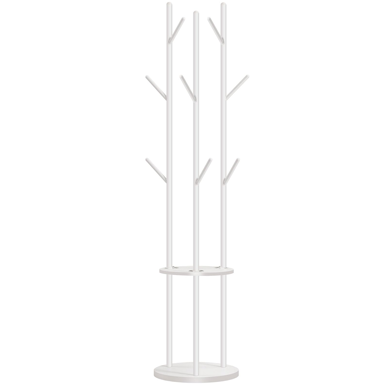 HOOBRO Appendiabiti da Ingresso, Attaccapanni da Terra, Portabiti con 8 Ganci e Scaffale a 2 Ripiani, per Vestiti, Cappelli, Borse, Sciarpe, Stile Industriale, per Corridoio, Entrata, Bianco EWT33YM01