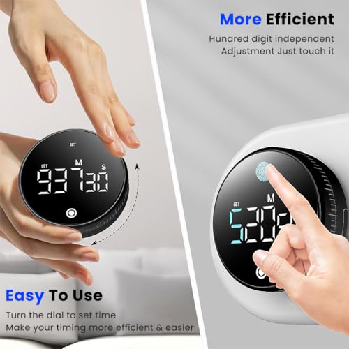 Image of HASTHIP Digital Kitchen Timer, Large LED Display Magnetic Manual Rotating Countdown & Stopwatch Timer (999 MIN), 70-80 db Loud Volume, 3 Adjustment Modes (Rotation /Key /Touch), for Cooking, Baking