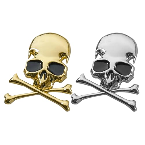 2 Pièces Stickers Autocollants 3D en Métal Tête de Mort Squelette Mort de Voiture de Moto Emblème Badge Autocollant de Voiture Styling Stickers Accessoires