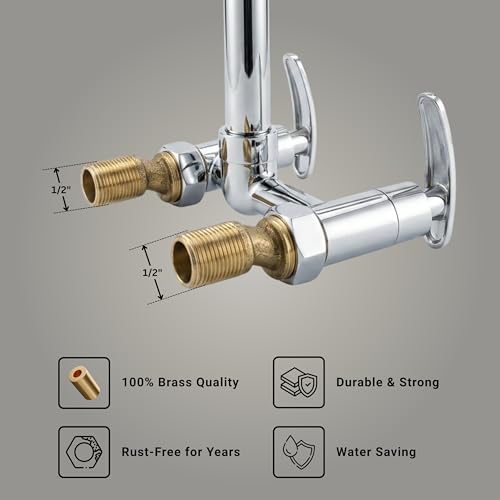 Image of GLOXY Premium Brass Wall Mounted Kitchen Sink Mixer Tap with 360 Swivel Spout - Kitchen Sink Mixer Tap Hot & Cold with Chrome Finish & Imperial Lever for Bathroom & Kitchen Sink - 10 Years Warranty