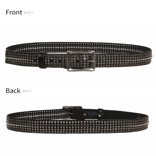 Mens Studded Genuine Leather Belts For Jeans, Vintage Retro Metal Punk Rock Rivet Belt with Buckle for Women Men4