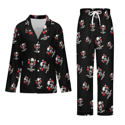 peiyeety I Love Horror Movies Printed Women's Long Sleeve Pajama Set Soft Lounge Pjs Sleepwear - Image 2