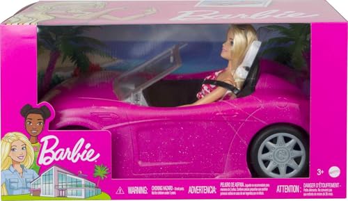 Barbie Voiture Cabriolet décapotable avec Deux sièges Noirs et Ceintures poupée à Robe Graphique Incluse Jouet pour Enfant DJR55 - vue 7