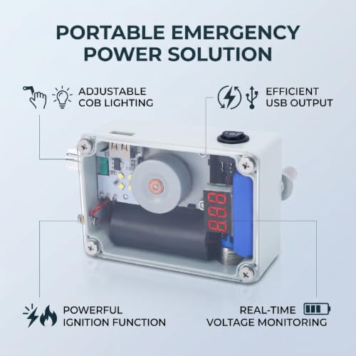 Generador de Manivela EBTOOLS, Cargador USB Portátil de Emergencia con Luz COB Regulable, Encendido con Mechero, Medidor de Voltaje LCD Rojo para Camping al Aire Libre miniatura 2