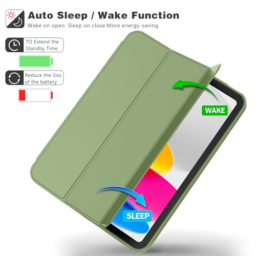 Image of ToaPoia Case for iPad (A16) 11 Inch 2025 /iPad 10th Generation 10.9 Inch 2022, Slim Trifold Stand Protective Cover with Pencil Holder and Soft TPU Back,Support Auto Sleep /Wake (Olive Green)