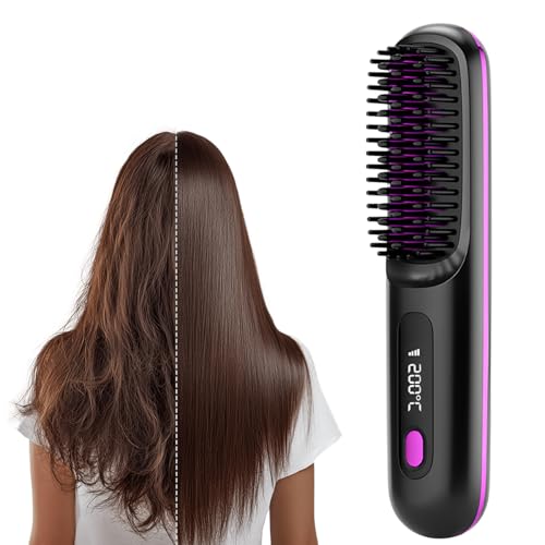 Portable Hair Straightener Brush, 2026 Upgraded Cordless Hair Straightener Comb,