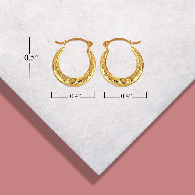 Dazzling 14K Yellow Gold Dainty 0.50" Textured Reversible Heart Hoop Earrings for Women