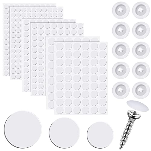 100 Pieces Screw Caps Screw Covers Self Tapping Plastic Screw Cap Covers and 580 Pieces Self Adhesive Screw Hole Stickers Furniture Screw Cover Stickers for Wood Screws Furniture (White)