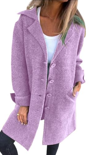 Image of CHARTOU Women Long Cardigan Notched Collar Button Down Loose Fit Knit Blazer Sweater Jacket (Small, Purple)