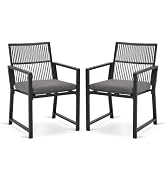 Coreporch Outdoor Patio Wicker Rattan Dining Chairs, Heavy-Duty Wrought Iron Frame Supports 300lb...