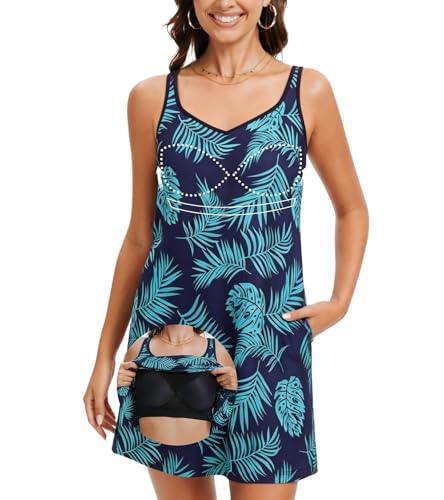 Image of ANYFITTING Built in Bra Summer Dresses for Women 2025 Casual Short Dress with Pockets Mini Floral Sundresses