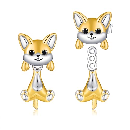 POPLYKE Orecchini a perno con gatto, cane, rana, axolotl per donna in argento sterling 925, maiale, gatto nero, rana, gioielli ipoallergenici, volpe, bulldog francese, regali a tema animale