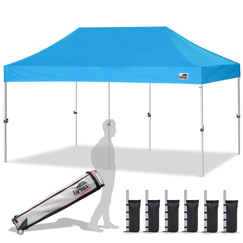 Eurmax USA 10x20ft Pop Up Canopy, Commercial Instant Tent for Outdoor Events, Patented No-Tip Rolling Storage Bag with 6 Sandbags,UV & Water Resistant,Heavy Duty Portable Shelter Gazebo,Sky Blue