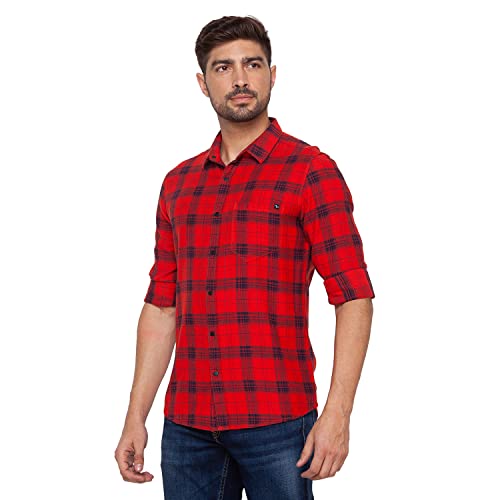 Image of Spykar Men's Regular Fit Raised Collar Full Sleeve Checked Casual Shirts