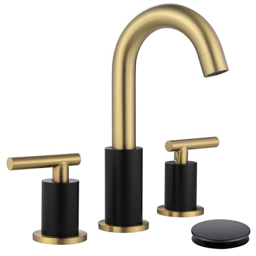 ChiLDano Black and Gold Bathroom Faucet 3 Hole with Pop