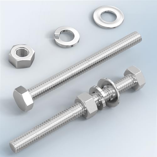 Image of 10PCS 3 /8-16 x 6 304 Stainless Steel Fully Threaded Bolt with Nut Flat & Lock Washers and Spanner