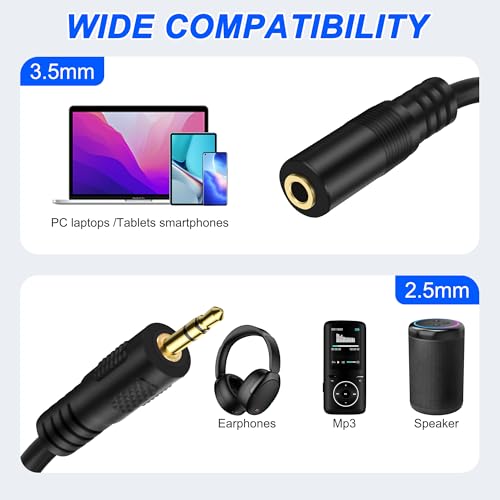 Adaptador de cable estéreo 2.5mm a 3.5mm 1M, 2 piezas miniatura 2