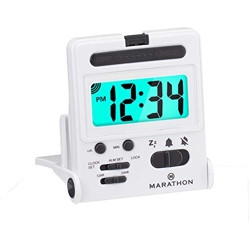 MARATHON Foldable Compact Travel Alarm Clock with Locking Mechanism