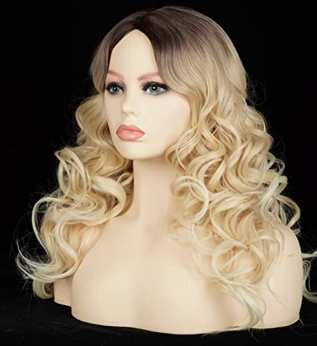 Ombre Blonde Wigs for Women Long Wavy Synthetic Hair Wig Natural Bleached Blonde Wig for Daily Use & Cosplay Party