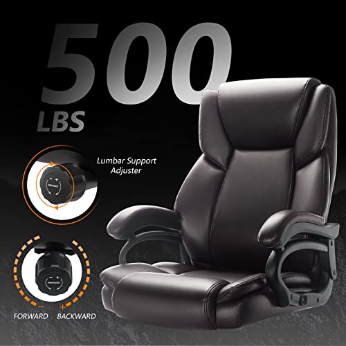 Waleaf Big And Tall 500Lb Home Office Chair, Executive Desk Chair With High Back,Heavy Duty Task Computer Chair With Tilt Lock.ergonomic Adjustable Swivel Chair With Lumbar Support (Brown) #TOP5