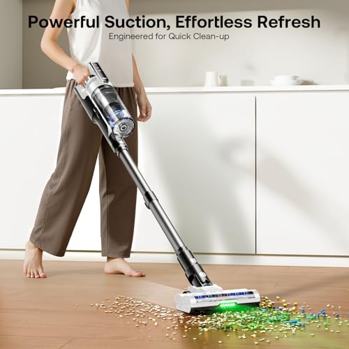 Image of Trucozie Cordless Vacuum Cleaner, Self-Standing Lightweight Stick Vacuum with 50 mins Runtime, Powerful Suction, Anti-Tangle Wireless Vacuum for Home, Hardwood Floor, Carpet, Pet Hair, White