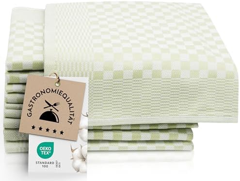 ZOLLNER 10er Set Geschirrtücher Baumwolle in 46x70 cm - super saugstarke und robuste Küchentücher – waschbar bis 60°C – in grün kariert - Gastronomiequalität - Oeko Tex® Zertifizie