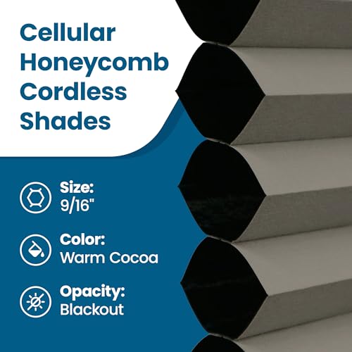 BlindsAvenue Cellular Honeycomb Cordless Shade, 9/16" Single Cell, Blackout, Warm Cocoa, Size: 71" W x 48" H