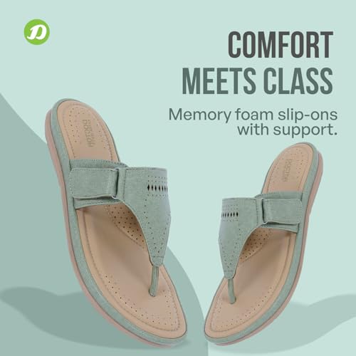 Image of DOCTOR EXTRA SOFT Women's Flat Memory Foam Slippers /Flip-Flops Fashion Stylish Casual Comfortable Diabetic Orthopedic Lightweight Synthetic Slip-On Sandals With Adjustable Strap For Girls D-608