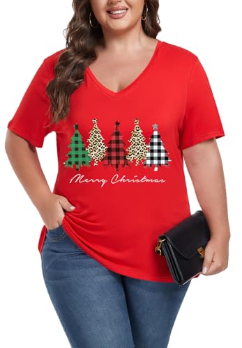 Image of ForHailey Women's Plus Size Short Sleeve Tee Shirt V Neck Basic Ladies Loose Fit T Shirt 1X-5X